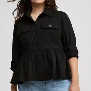 NWOT Torrid Peplum Utility Jacket In Deep Black (Torrid Size 00)